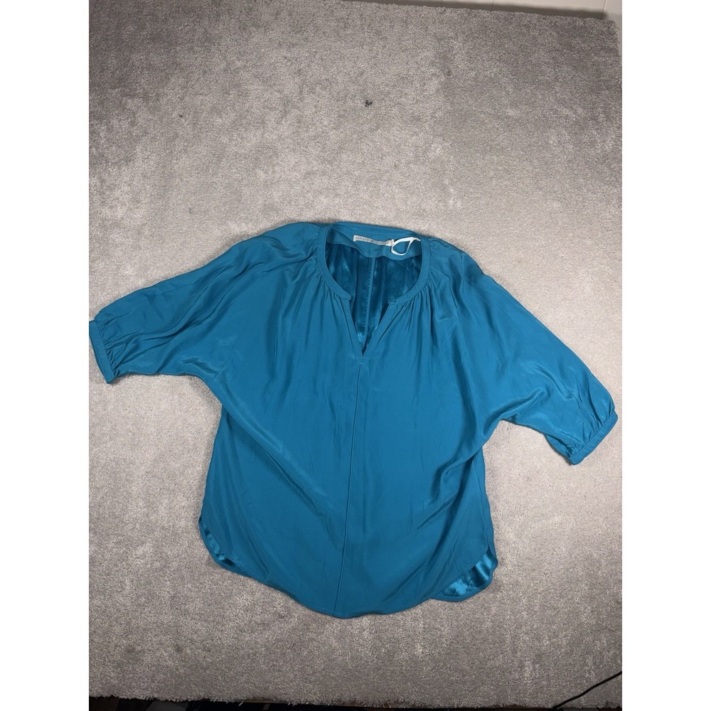 marie oliver blue silk blouse medium half sleeve